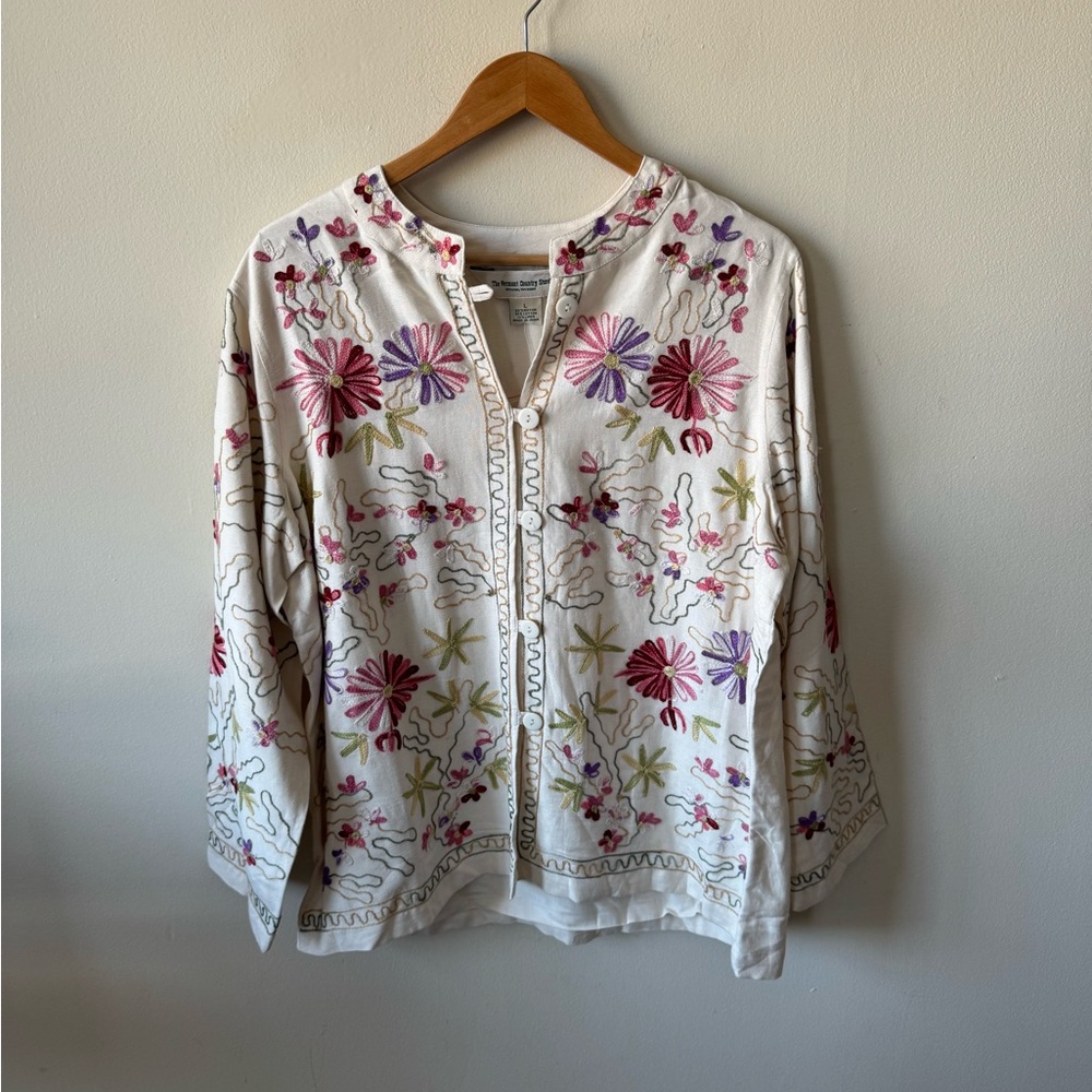 CONSIGNED—Embroidered Floral White Button-Front Jacket - Picture 10 of 10